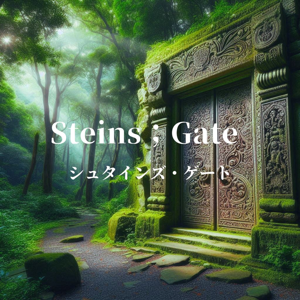 森の中の古代遺跡の石の扉