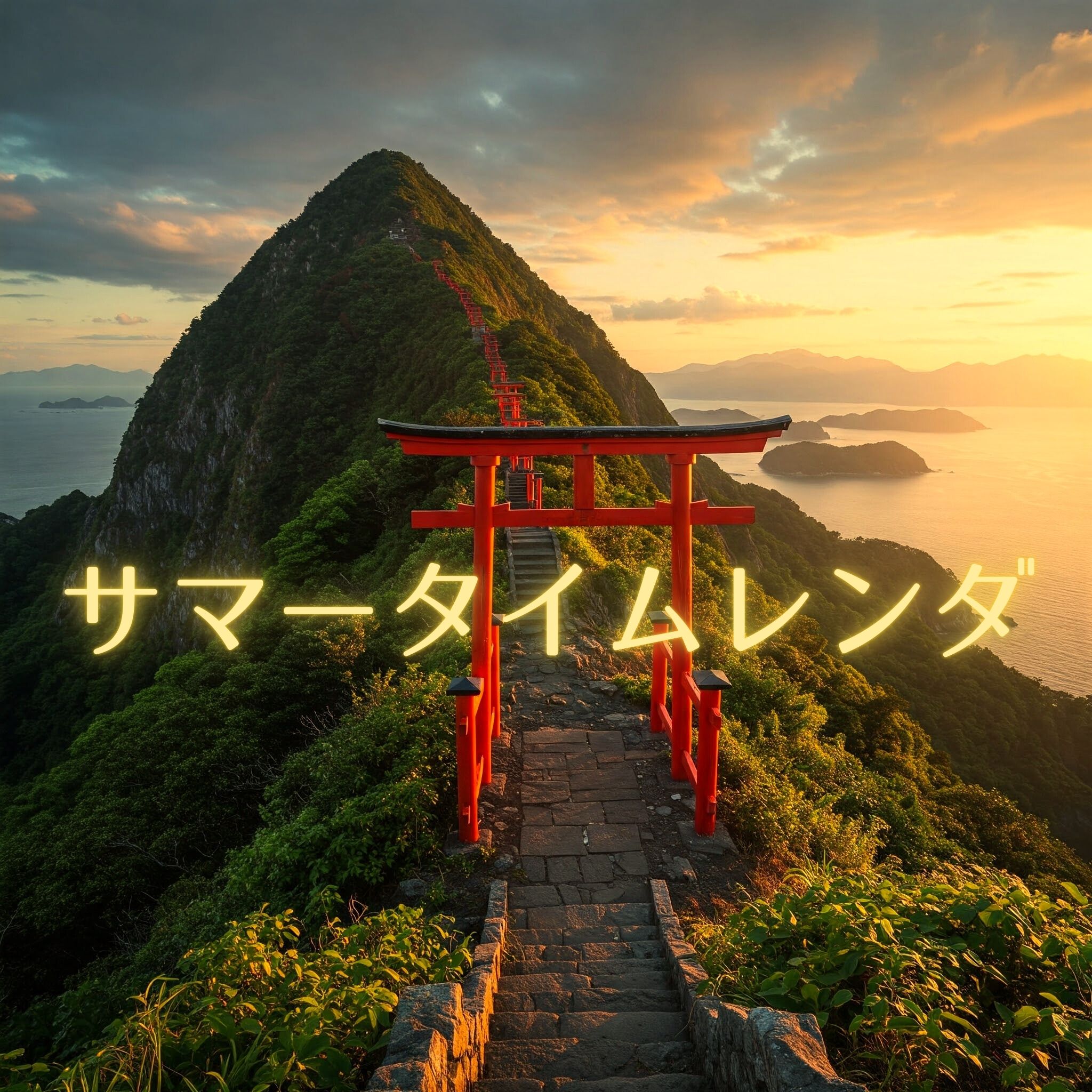 夕陽の見える島の鳥居