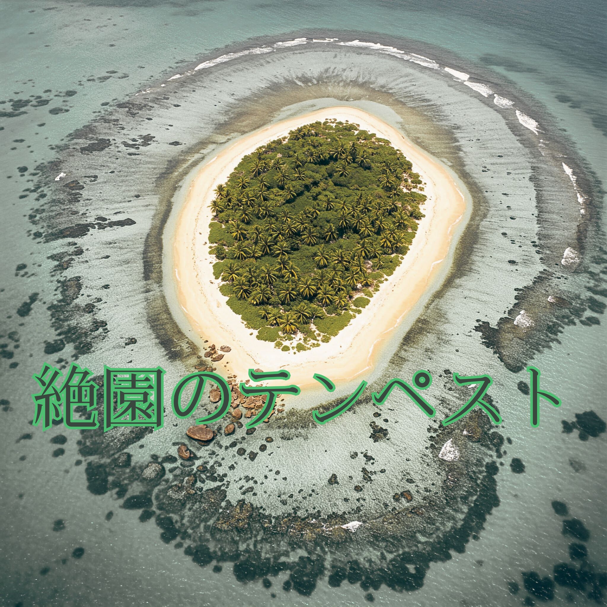 空から見たサンゴ礁に浮かぶ無人島