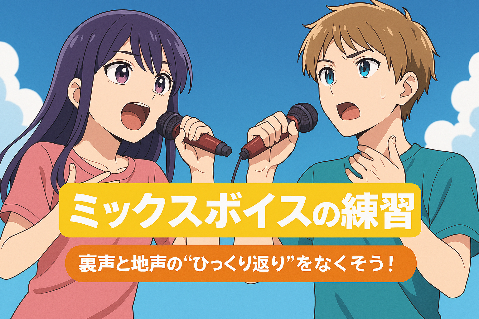 ミックスボイスのトレーニングをする男女のイラスト