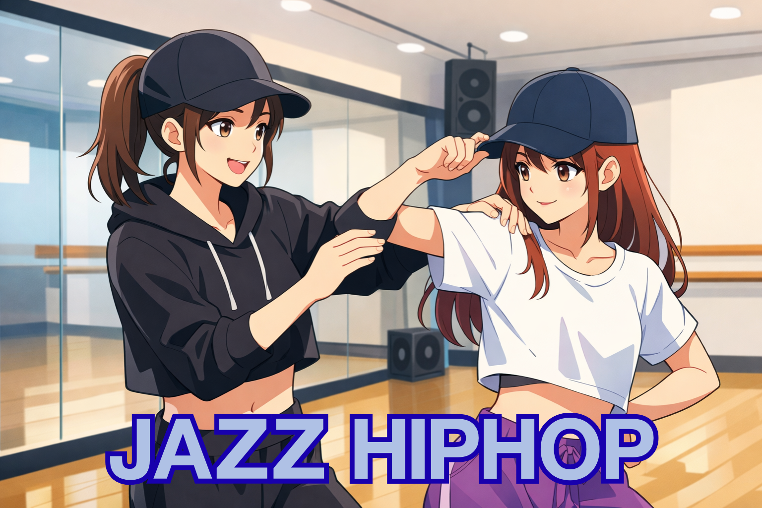 千種のダンススタジオでJAZZ HIPHOPのマンツーマンレッスンを行う講師と生徒。鏡張りのスタジオでフォームを確認しながら指導している様子。