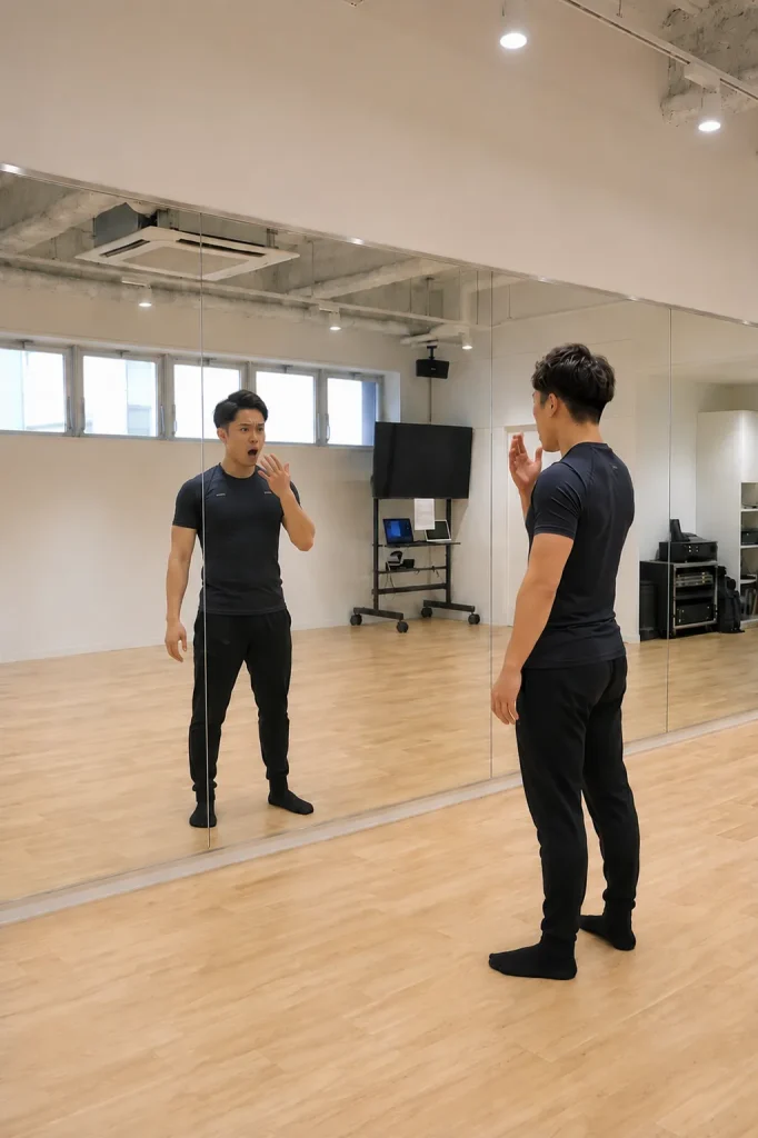 驚いた時の動作から喉を開く感覚をつかもうとする男性ボーカリスト