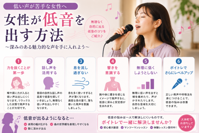 【大井町ボイトレ】女性が低音を出す方法とは？｜低い声が苦手な方へ