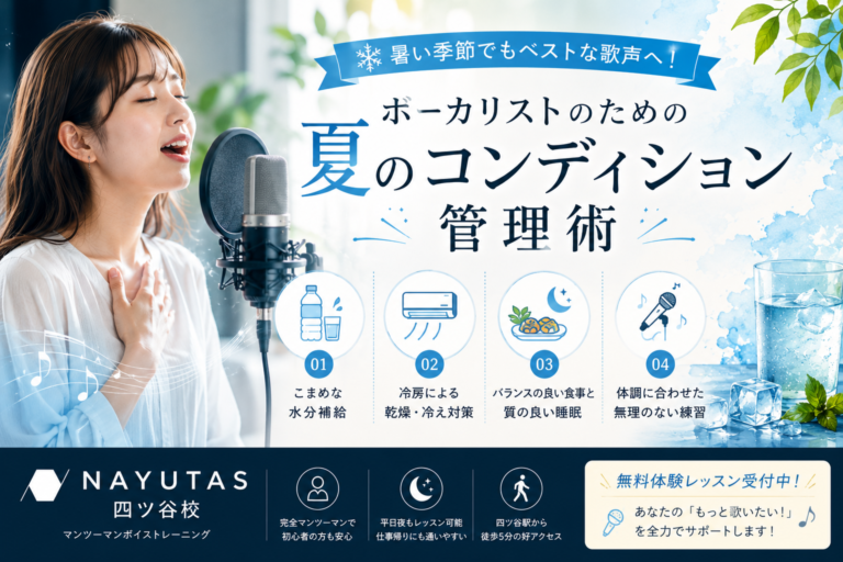 🧊暑い季節でもベストな歌声へ！ボーカリストのための夏のコンディション管理術｜NAYUTAS四ツ谷校