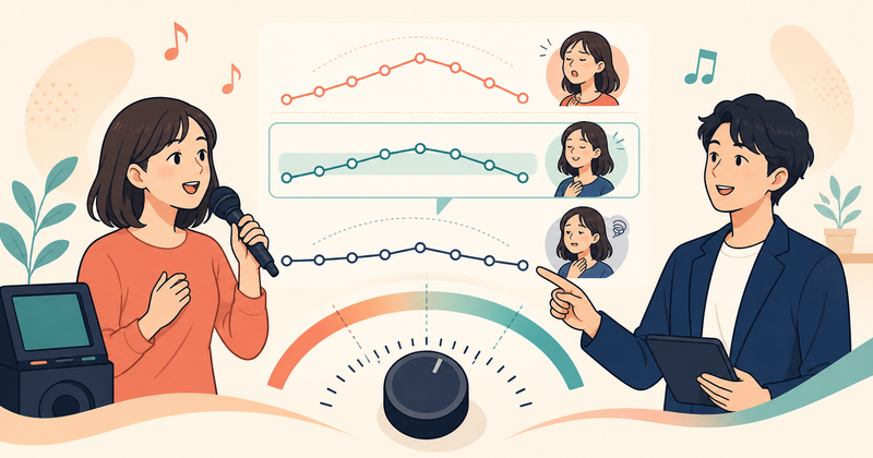 カラオケで自分の声域に合うキーを選ぶイラスト