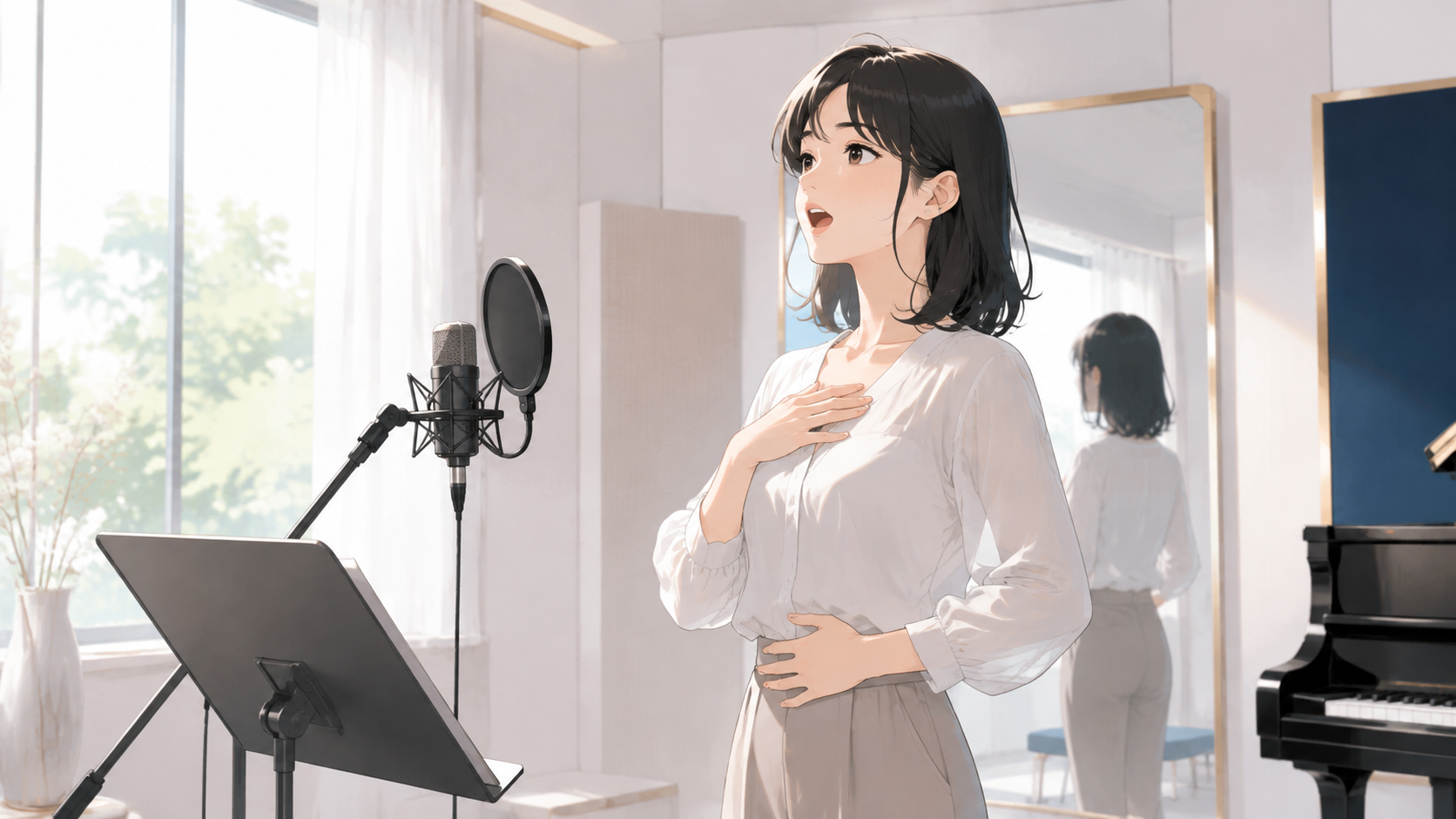 姫路校で姿勢と呼吸を整えるボイストレーニングのイメージ