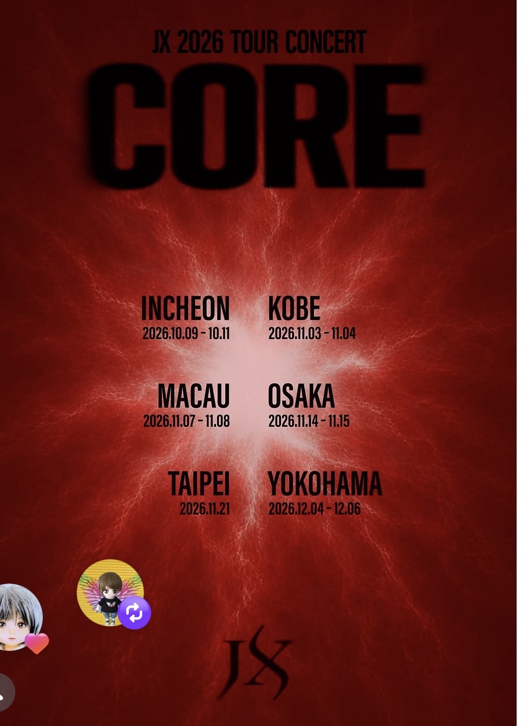JX 2026 TOUR CONCERT 「CORE」 IN KOBE/OSAKA/YOKOHAMA 開催中
